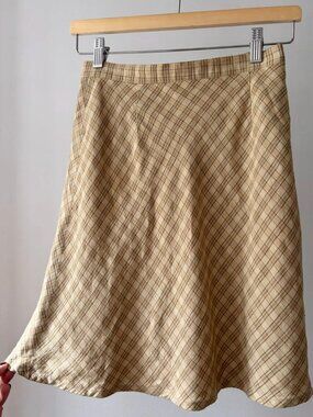 1990s Vintage Linen Blend Plaid Skirt | 25" waist